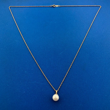 Designer IPS 14k Yellow Gold White 7.34 mm Pearl 18" Double Oval Link Necklace