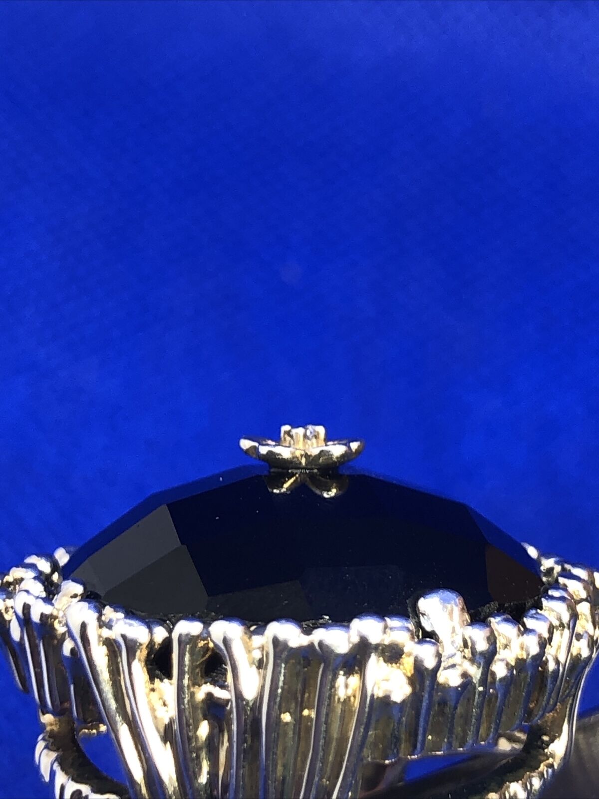Designer Black Onyx 925 Sterling Silver Diamond Accent Dome Statement