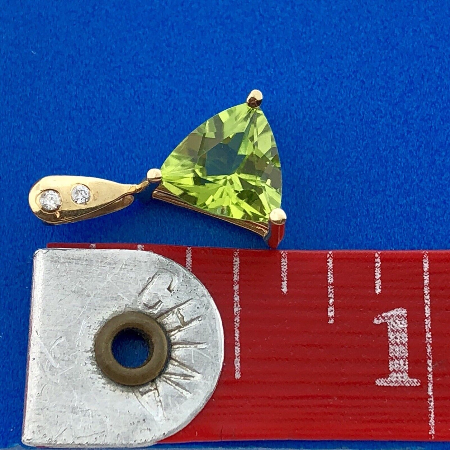 Modern 10K Yellow Gold Peridot Diamond Trapezoid August Birthstone Pendant