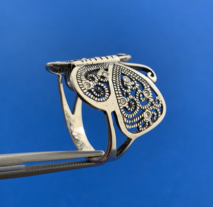 925 Sterling Silver Designer Filigree Cubic Zirconia CZ Butterfly Finger Ring
