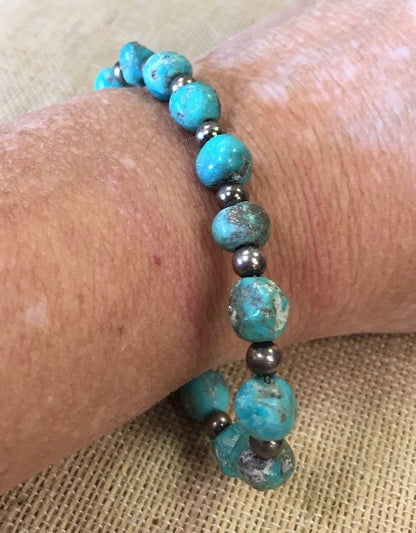 Vintage Artisan Sterling Silver 925 Natural Turquoise Bead Bracelet