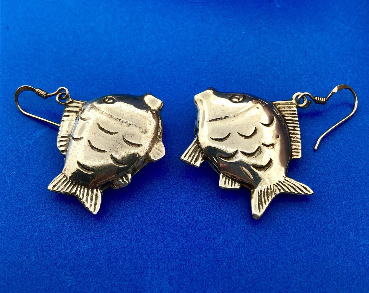 Retro Sterling Silver 925 Puffy Goldfish Blowfish Nemo Drop Dangle Earrings