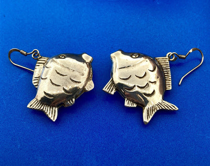 Retro Sterling Silver 925 Puffy Goldfish Blowfish Nemo Drop Dangle Earrings