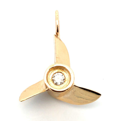 Designer 14K Yellow Gold Diamond Ship Airplane Propeller Statement Charm Pendant