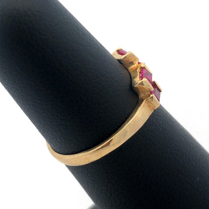 Retro 14K Yellow Gold Ruby Rectangle Modernist July Anniversary Cocktail Ring