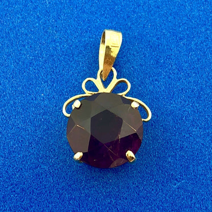 14K Yellow Gold Amethyst Solitaire February Anniversary Statement Pendant