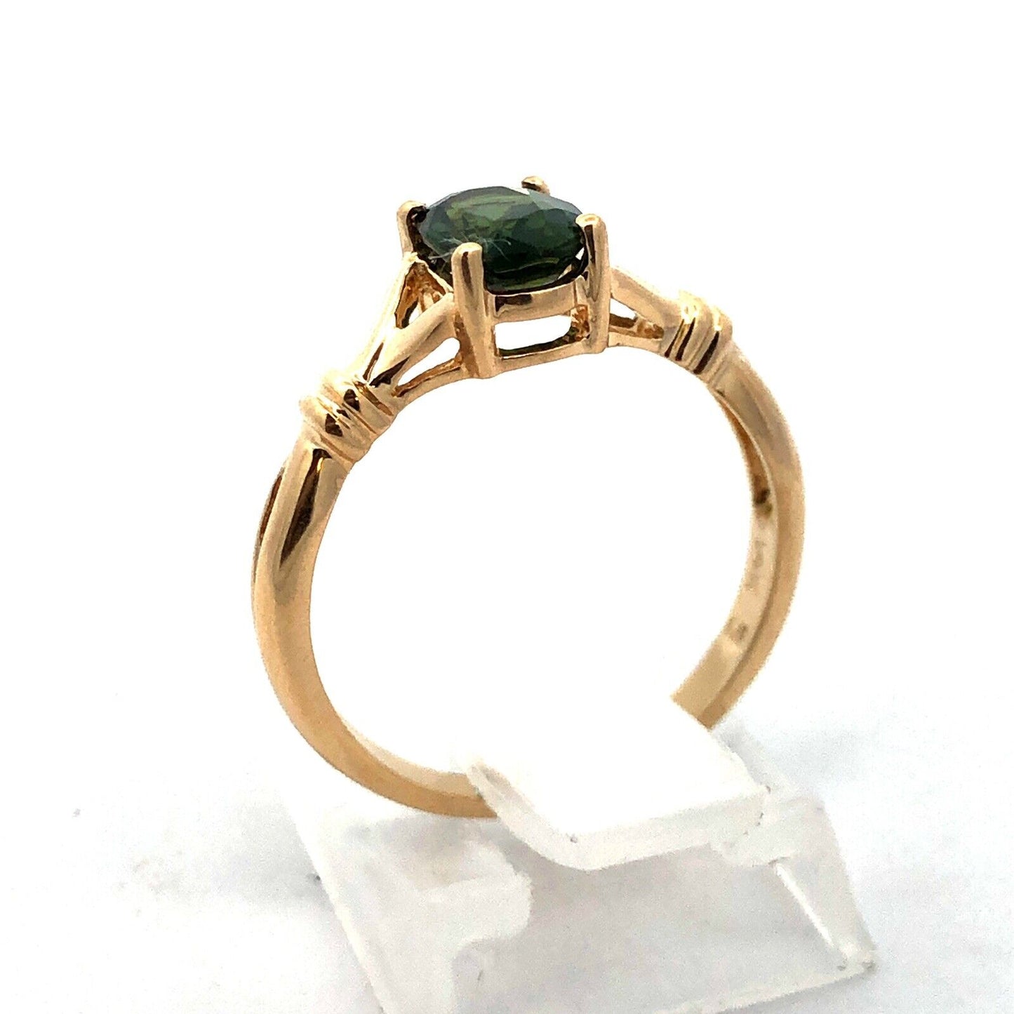 Designer 14K Yellow Gold Oval Green Tourmaline Solitaire  Anniversary Ring