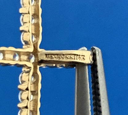 Designer Mexico 14K Yellow Gold CZ Cross Religious Communion Easter Pendant