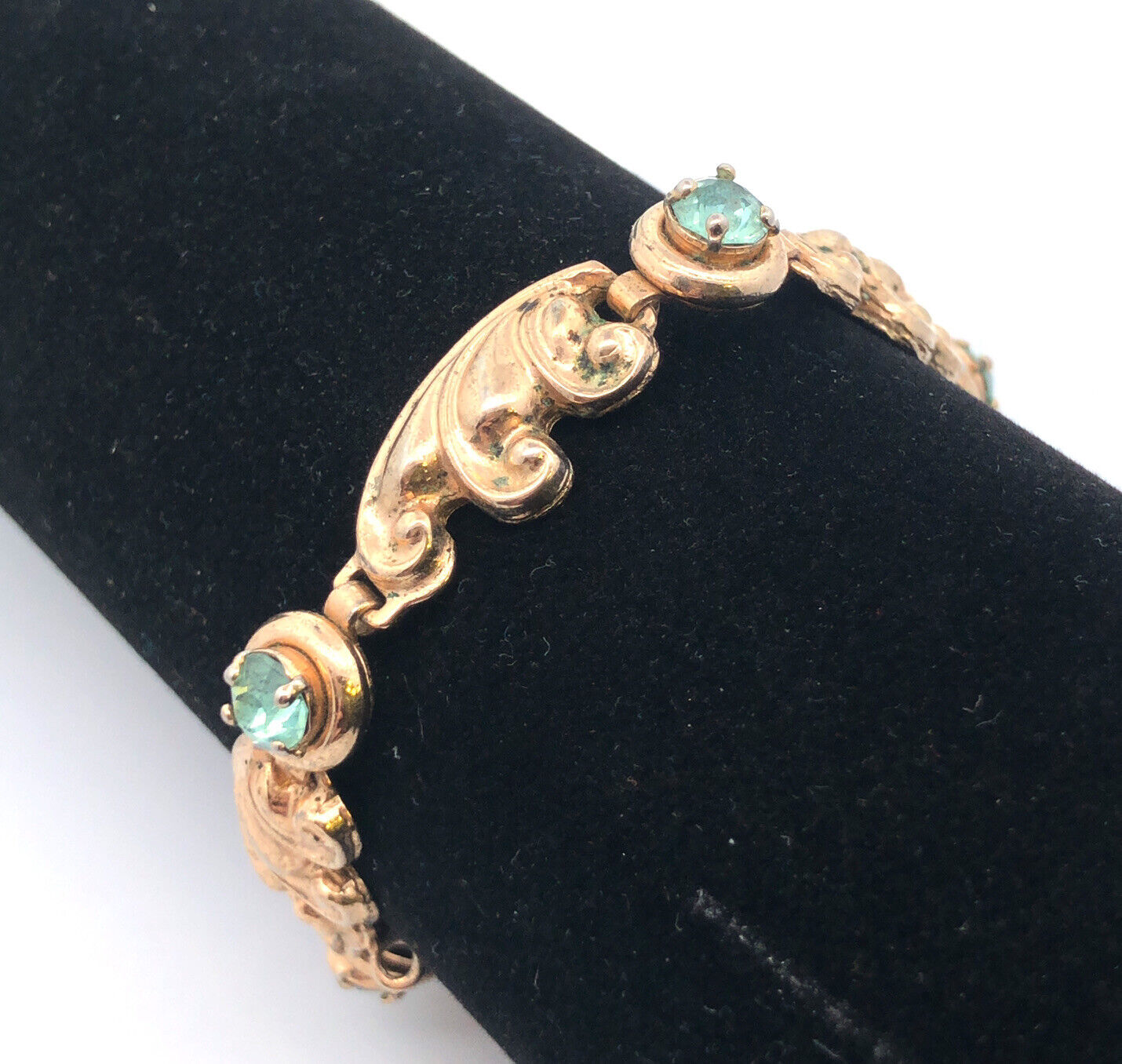 1940's Barclay Gold Tone Signed Blue Rhinestone Angel Wing Bracelet Earrings Set