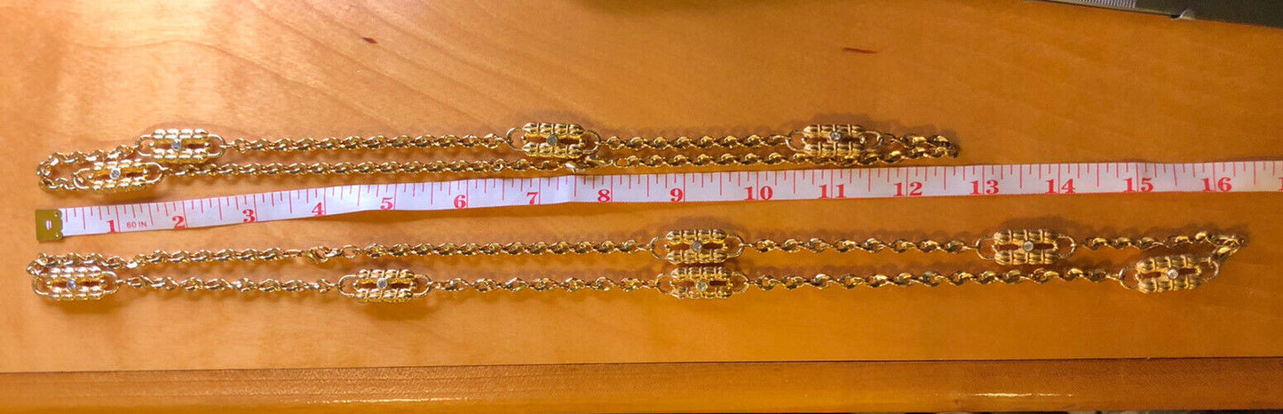 Camrose Kross JBK Jacqueline Kennedy Gold Tone CZ Double Row Paperclip Necklace