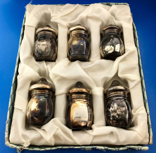 Vintage Vincent Lollo 925 Sterling Silver 6 Individual Salt Pepper Shakers W/Box