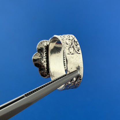 Vintage 925 Sterling Silver Opal Doublet Floral Scroll Flower Power Ring