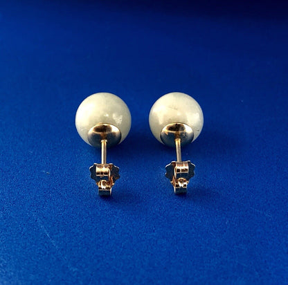 Designer 14K Yellow Gold Jade Jadeite Bead Ball Stud Earrings