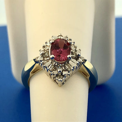 Stunning 14K Yellow White Gold Diamond Pink Tourmaline Engagement Occasion Ring