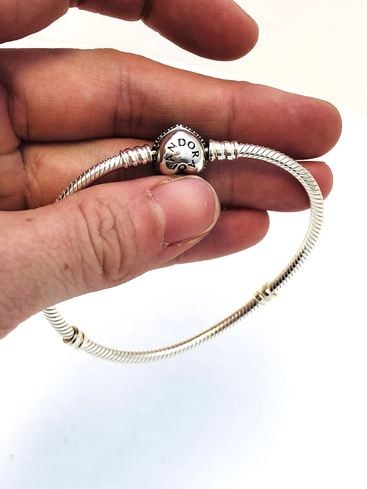 Authentic Pandora 925 Sterling Silver Pave Heart Clasp 590727CZ Charm Bracelet