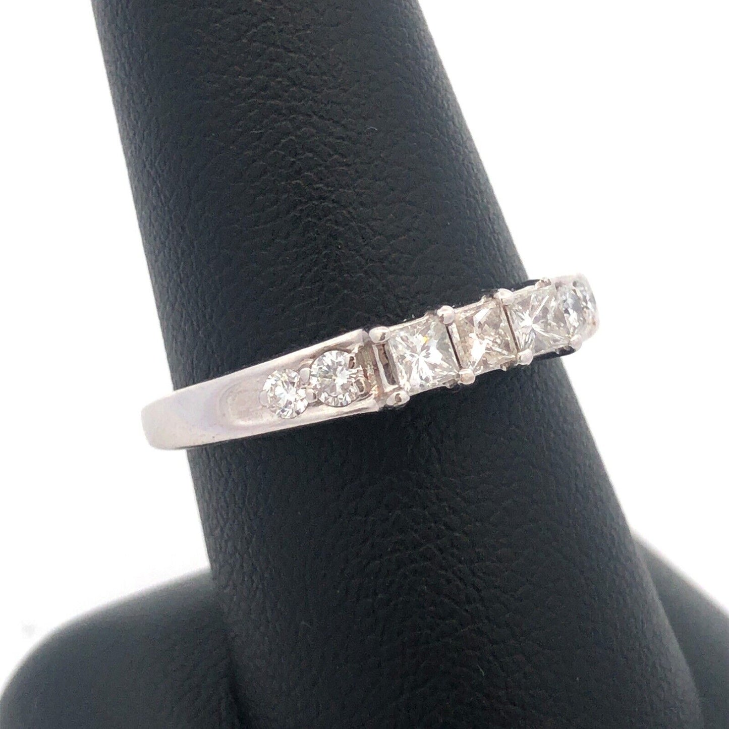 14k White Gold 3 Three Princess Cut Diamond Ring with Diamond Accents