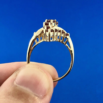 10K Yellow Gold Pink Tourmaline Bypass Cluster Cocktail Ring