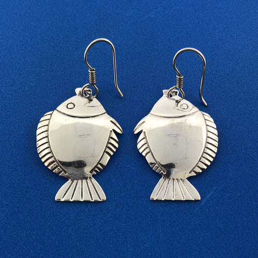 Vintage Taxco Mexico 925 Sterling Silver Fish Statement Drop Dangle Earrings
