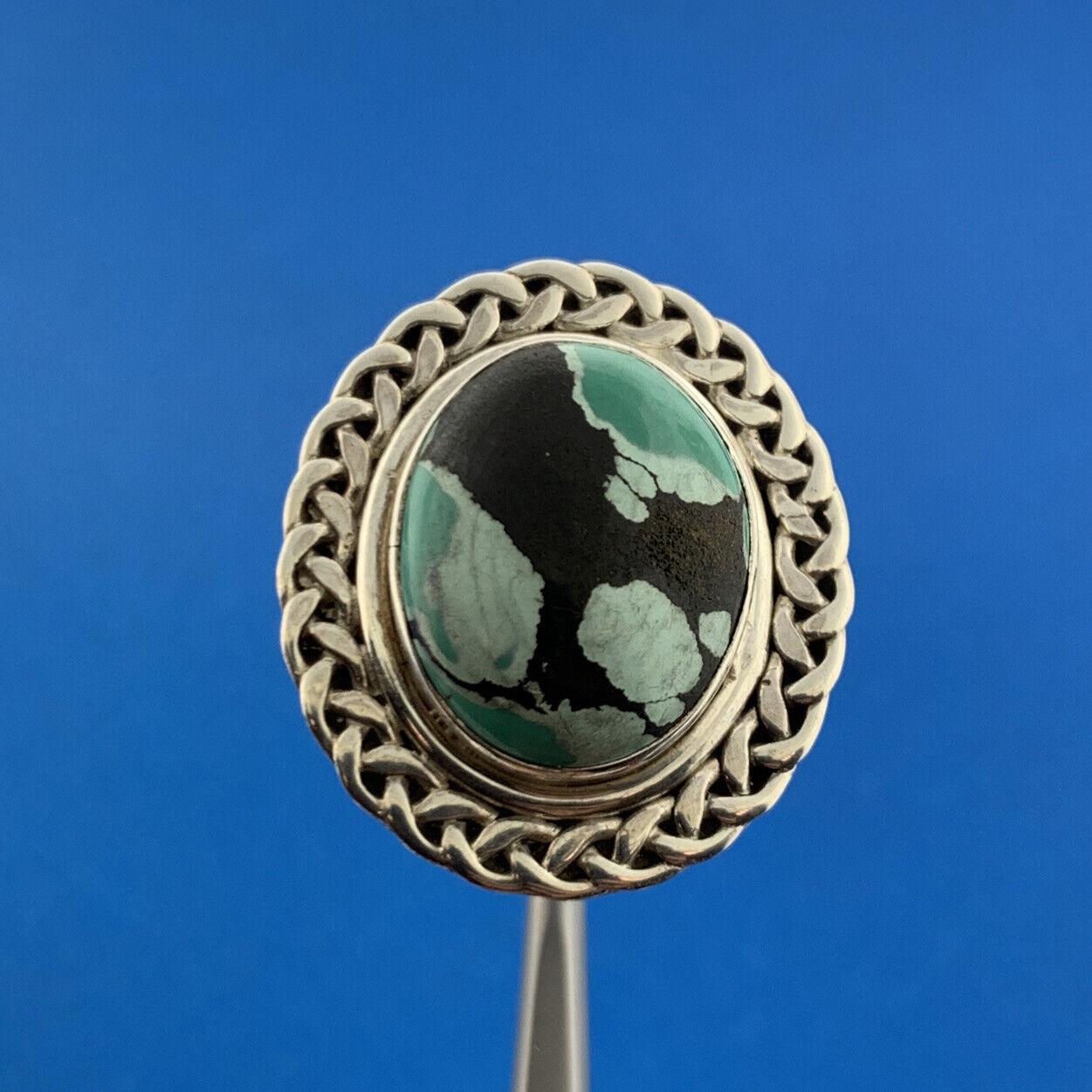 925 Sterling Silver Green Black  African Turquoise Statement Dome Ring