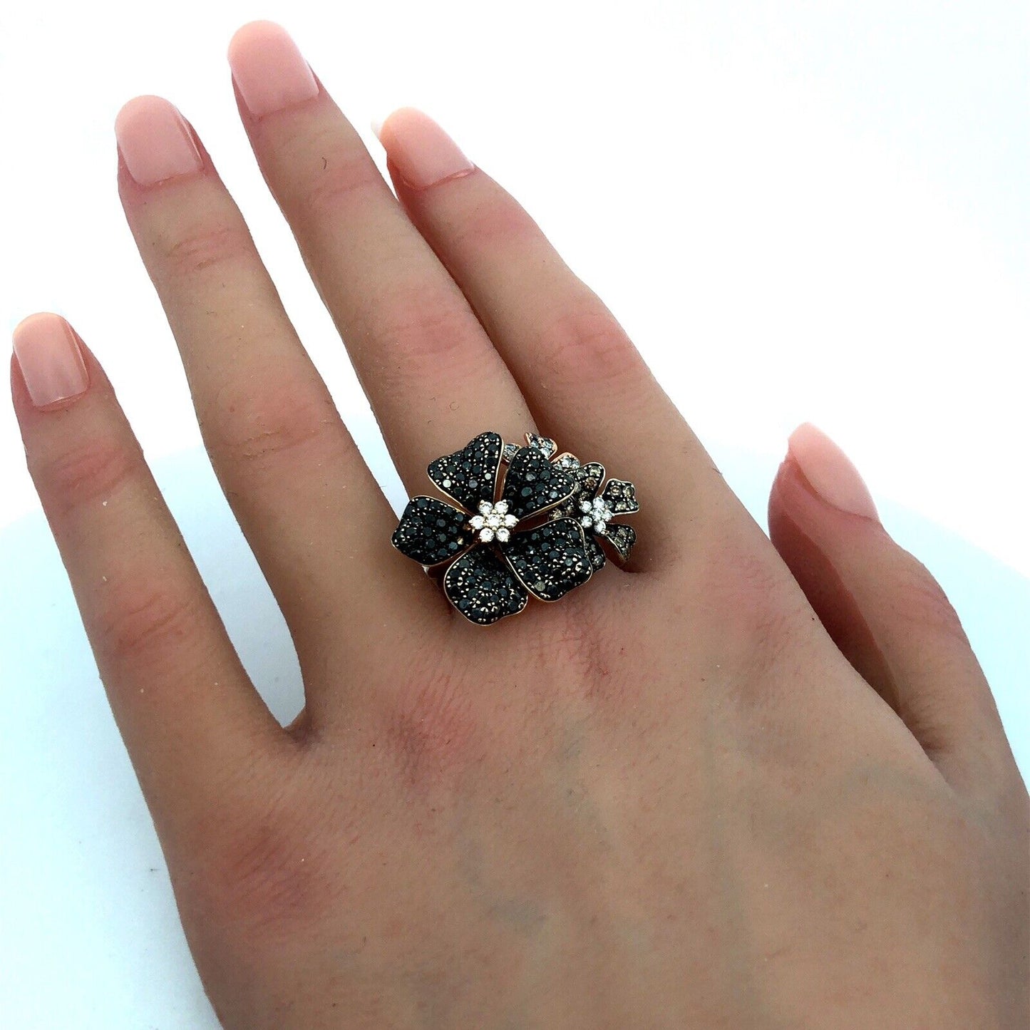 Effy Nature 14K Tri-Gold Black White Espresso Diamond Flower Statement Ring