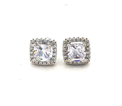 Designer 925 Sterling Silver Round Cubic Zirconia CZ Halo Stud Earrings