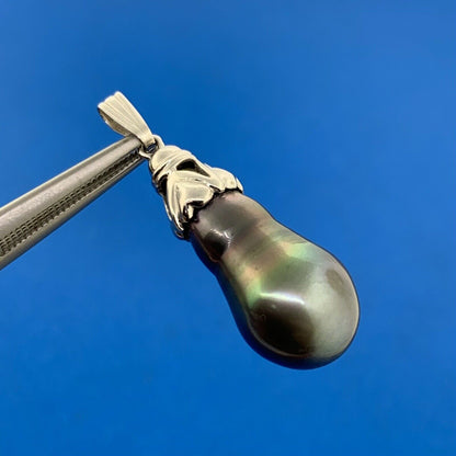 14K White Gold Peacock Baroque Pearl Solitaire Statement Drop Pendant