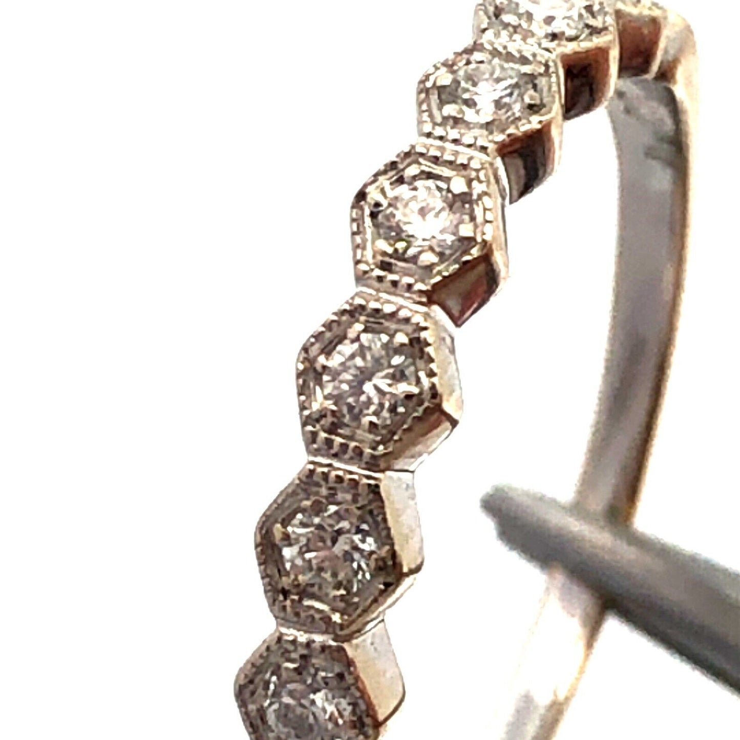 Designer CI 14K White Gold Round Diamond Hexagon Wedding Anniversary Band Ring