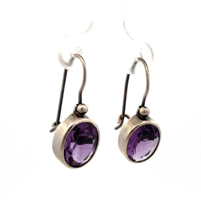 Designer 925 Sterling Silver Oval Purple Amethyst Hook Dangle Earrings