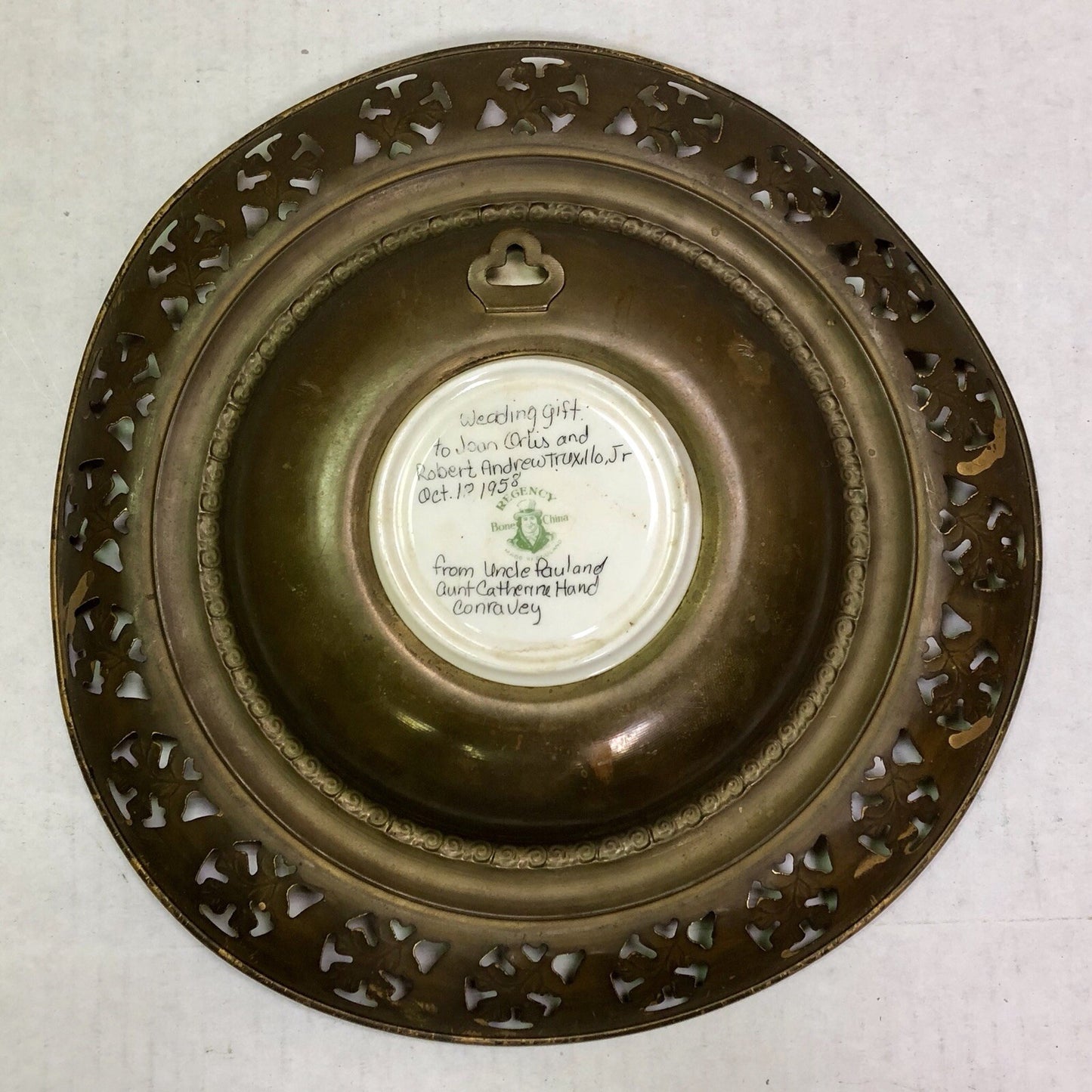 Vintage Regency Bone China England "Sweet Oranges" Brass Encased Wall Plate