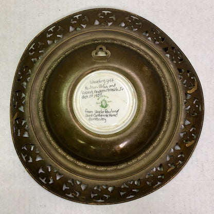 Vintage Regency Bone China England "Sweet Oranges" Brass Encased Wall Plate