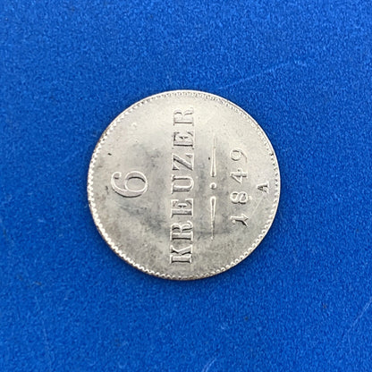 1849 A Austria Billon Silver .4375 Fine 6 Kreuzer Franz Joseph 1 Uncirculated