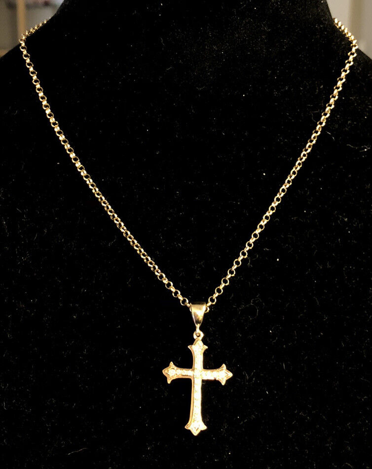 Designer KGJ 14K Yellow Gold Round Diamond Cross Pendant Chain Necklace