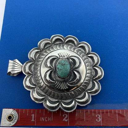Designer AJB Sterling Silver 925 Cabochon Turquoise Sunflower Dangle Pendant