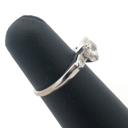 Vintage 14K White Gold Round Diamond Solitaire W/Accents Engagement Ring