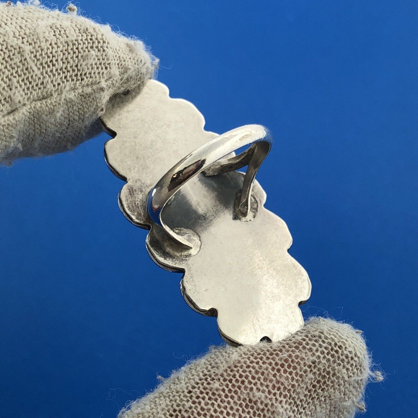 Vintage Native American 925 Sterling Silver Turquoise Inlay Statement Ring