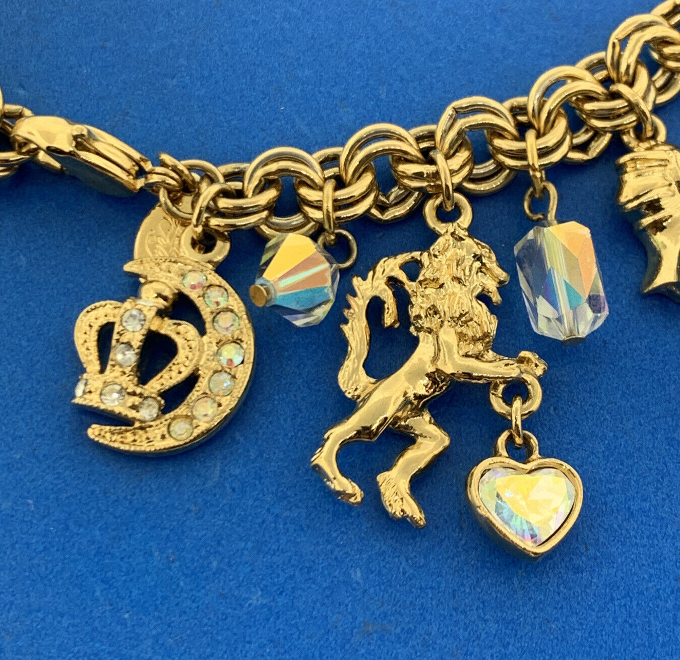 Kirks Folly Gold Tone Crystal Knights Medieval Times Charm Necklace/Bracelet