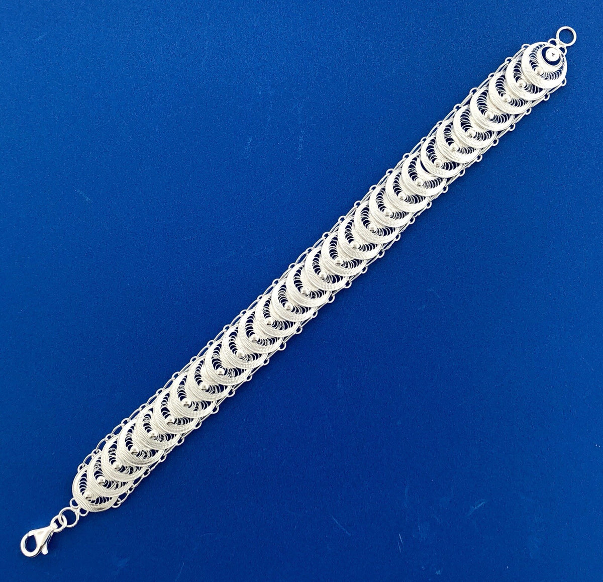 Milor Italy Sterling Silver 925 Filigree Bead Centipede Link Flex Bracelet