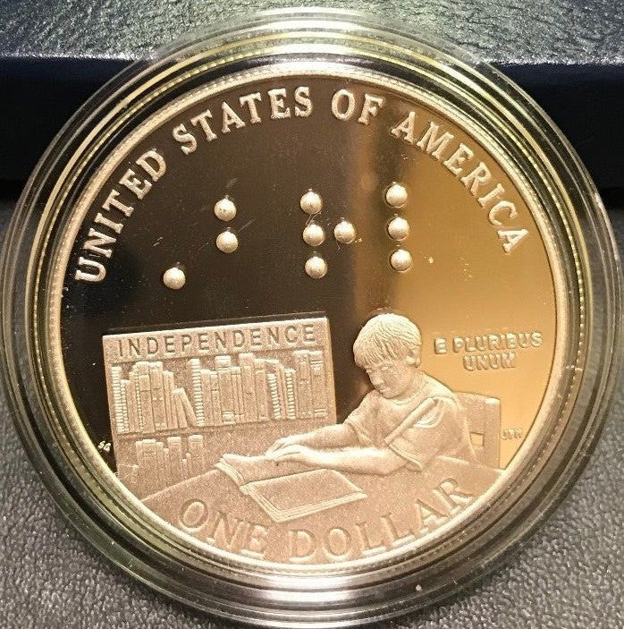 2009 P Louis Braille Bicentennial Commemorative Proof Silver Dollar $1