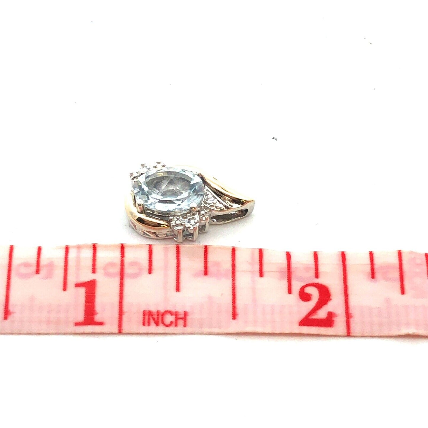 Designer 925 Sterling Silver 10K Gold Oval Light Blue Topaz Diamond Pendant