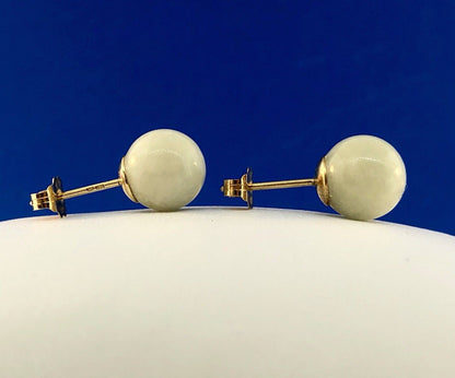 Designer 14K Yellow Gold Jade Jadeite Bead Ball Stud Earrings
