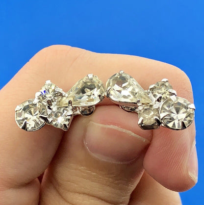 Estate Silver Tone Crystal Rhinestone Bridal Wedding Screw Back Earrings