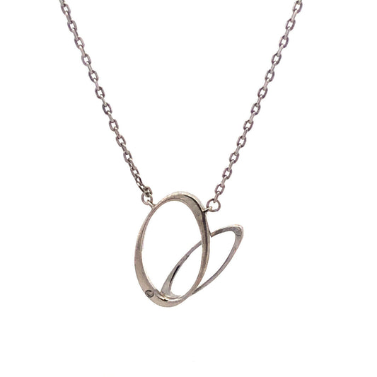 Designer Memoire 925 Sterling Silver Round Diamond Modernist Oval Necklace