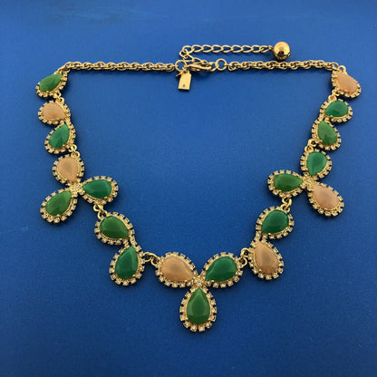 Kate Spade Gold Tone Rhinestone Glass Stone Floral Panel Collar Necklace W/Pouch