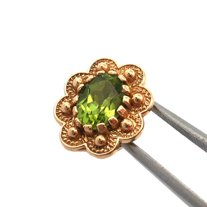 Designer 14K Yellow Gold Oval Peridot Floral Slide Bracelet Charm