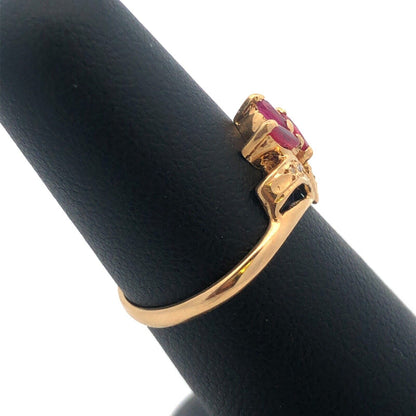 14K Yellow Gold Ruby Diamond Flower Cluster Anniversary Birthstone Cocktail Ring