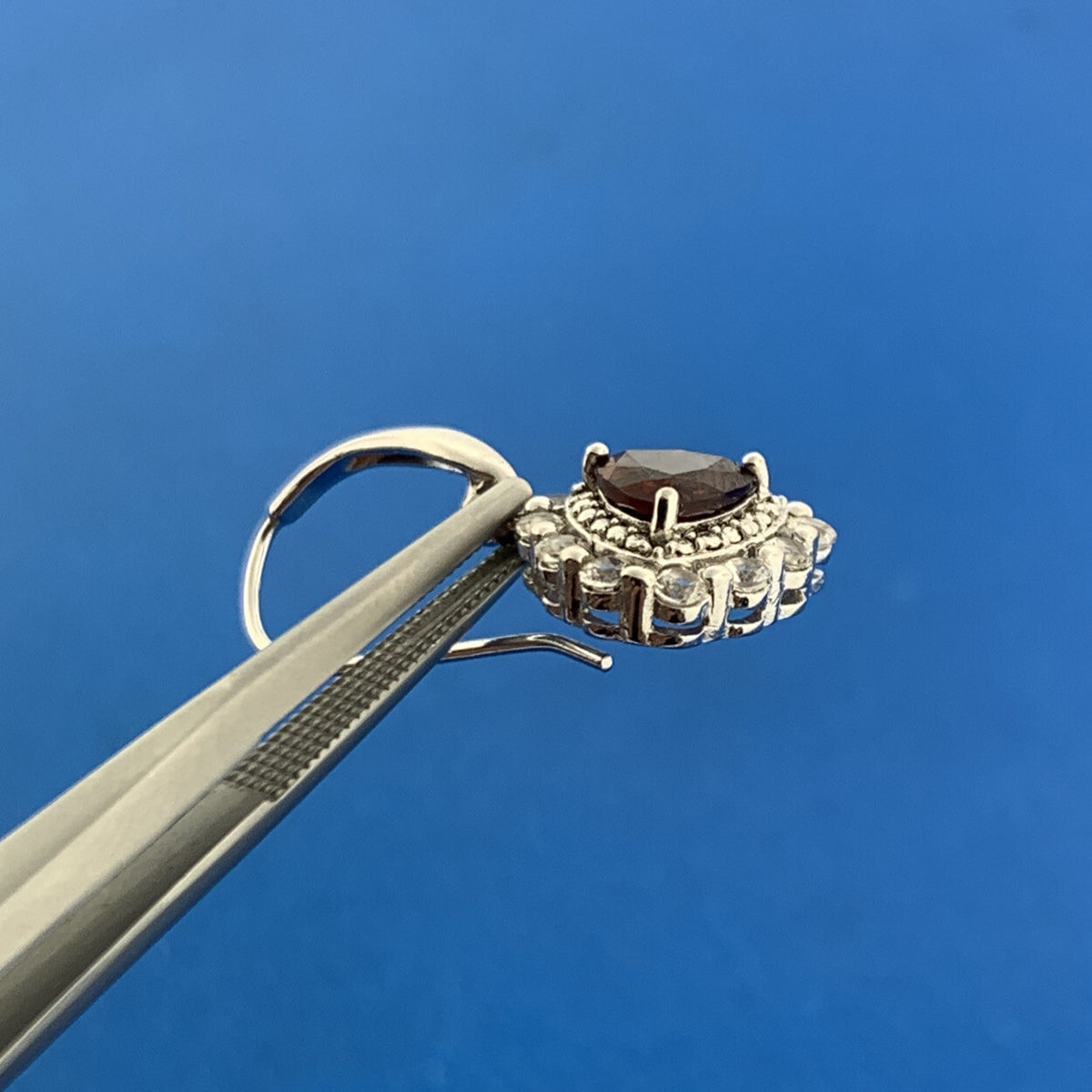 Designer PAJ Sterling Silver Garnet Diamond January Anniversary Dangle Earrings