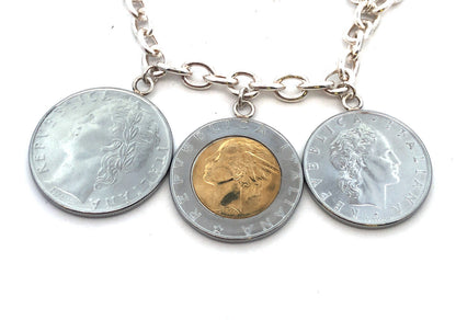 Milor Italy 925 Sterling Silver Italian Currency Lire Coin Charm Bracelet