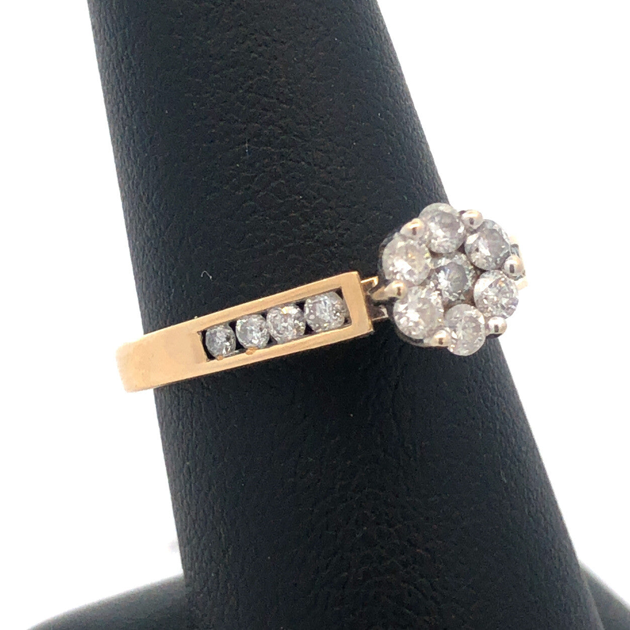 Designer IKS 14K Yellow Gold Diamond Floral Cluster Engagement Anniversary Ring
