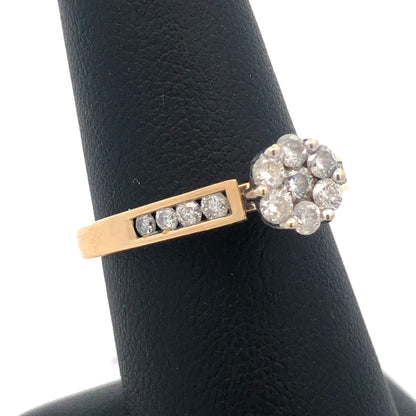Designer IKS 14K Yellow Gold Diamond Floral Cluster Engagement Anniversary Ring