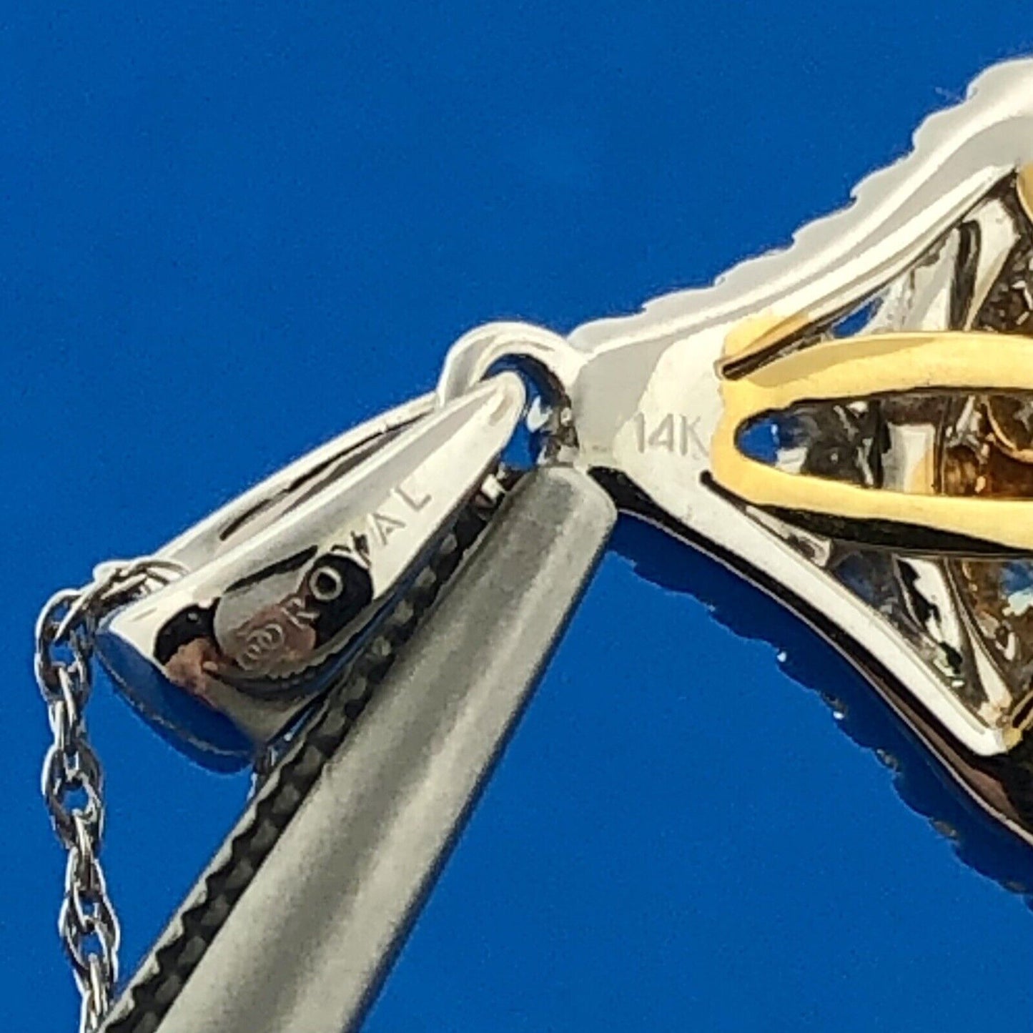 Royal 14K White Yellow Gold Canary White Diamond Double Halo Pear Pendant